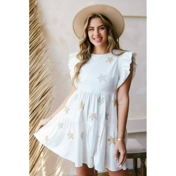 Peach Love California Dresses & Skirts - Sweet Southern Belle Star Patch Dress in Ivory Pearl